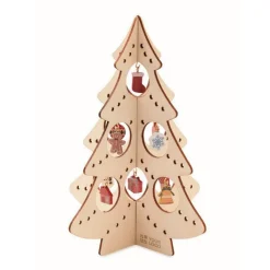 Gift Campaign Albero di Natale da montare in di compensato con 10 decorazioni></noscript> Gadget Natalizi