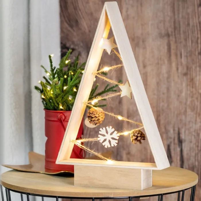 Gift Campaign Albero di Natale da tavolo in legno naturale con 8 lucine a LED> Gadget Natalizi