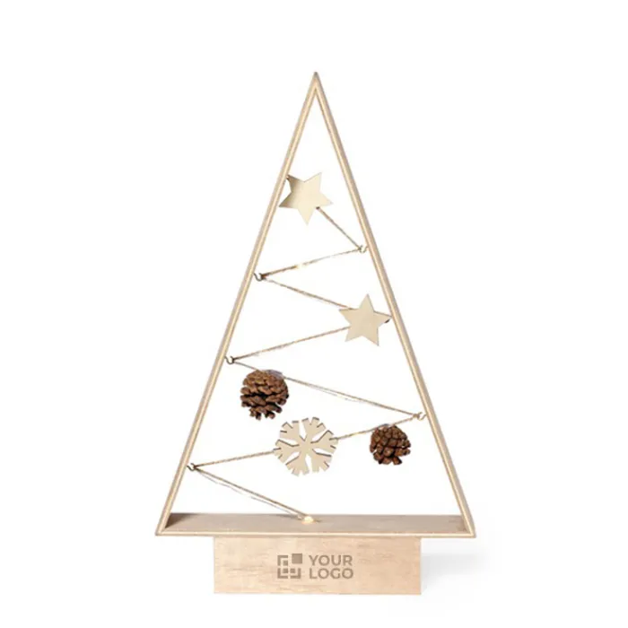 Gift Campaign Albero di Natale da tavolo in legno naturale con 8 lucine a LED> Gadget Natalizi