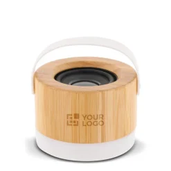 Gift Campaign Altoparlante wireless in bambù e ABS con base e manico in bianco 3W></noscript> Casse Personalizzate