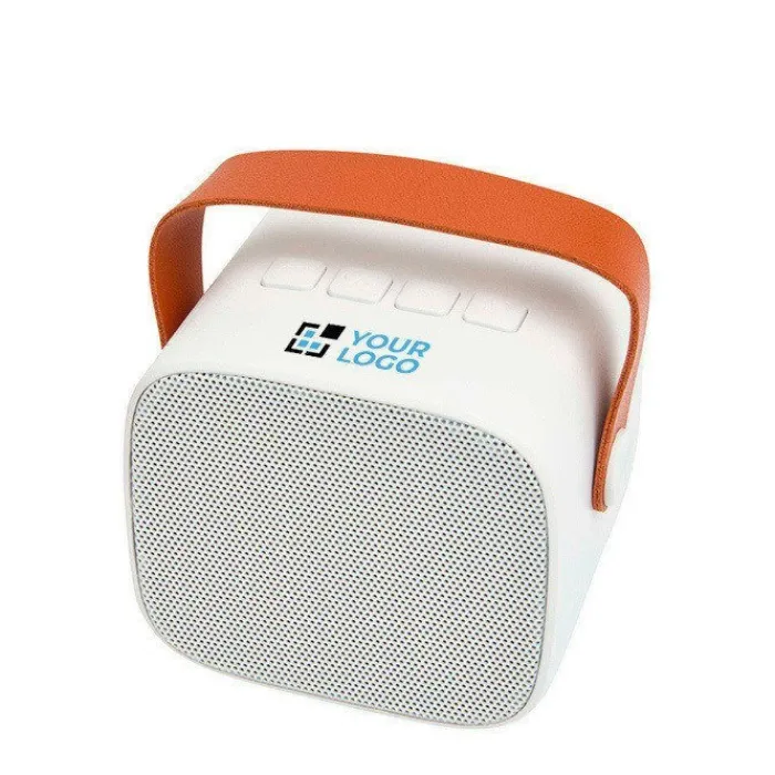 Gift Campaign Altoparlante wireless in plastica riciclata con cinturino in pelle 3W> Casse Personalizzate
