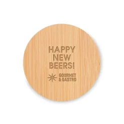 Gift Campaign Apribottiglie personalizzati con funzione di sottobicchieri Round Bamboo><noscript><img width=