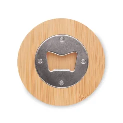 Gift Campaign Apribottiglie personalizzati con funzione di sottobicchieri Round Bamboo><noscript><img width=