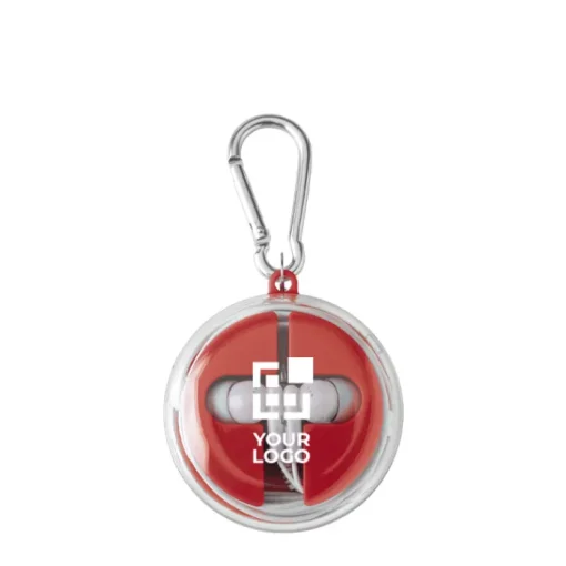 Gift Campaign Auricolari in custodia con moschettone che include cavetto di ricarica> Auricolari Personalizzati
