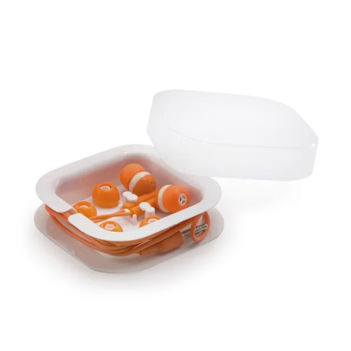 Gift Campaign Auricolari in vari colori con connessione jack in custodia quadrata> Auricolari Personalizzati