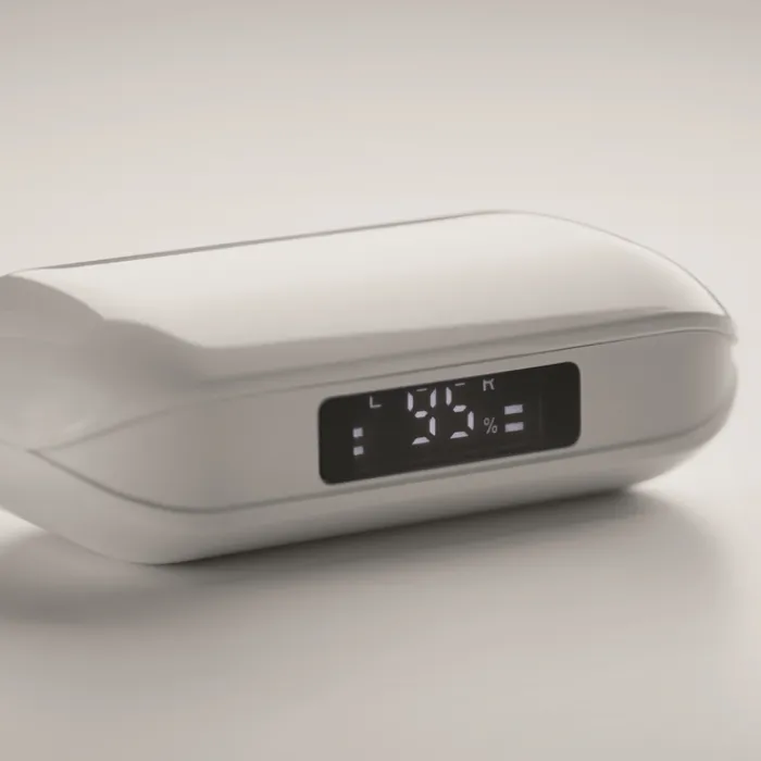 Gift Campaign Auricolari TWS in ABS riciclato in custodia con display LCD> Auricolari Personalizzati