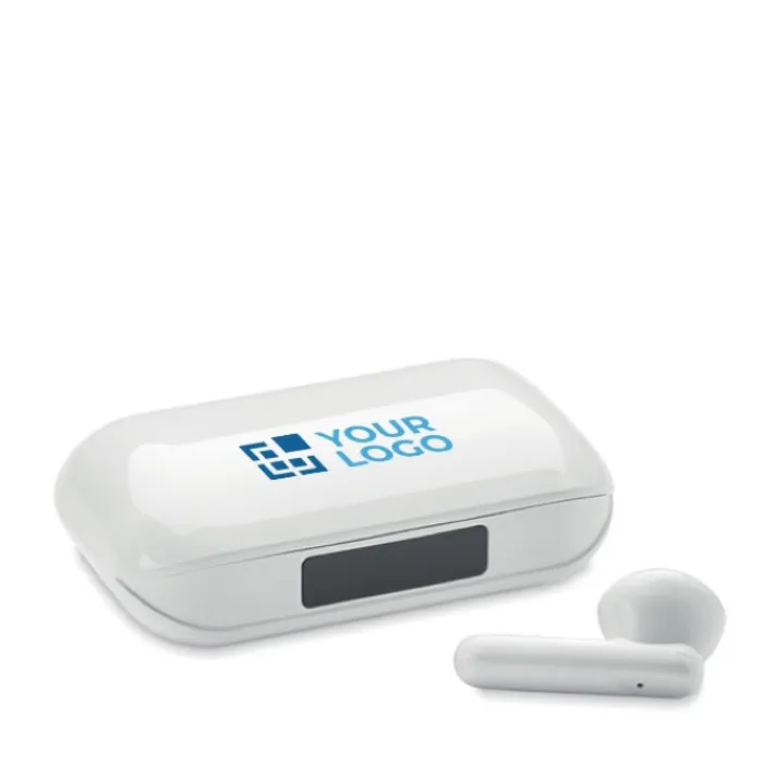 Gift Campaign Auricolari TWS in ABS riciclato in custodia con display LCD> Auricolari Personalizzati