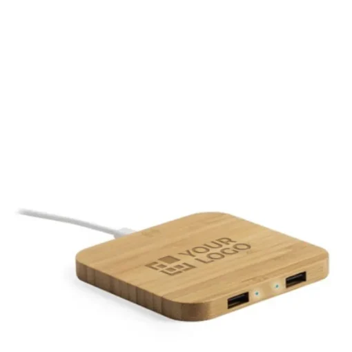 Gift Campaign Base di ricarica con hub 2.0 con 2 porte USB in bambú Natura Square> Caricabatterie