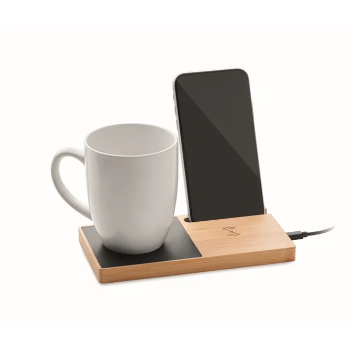 Gift Campaign Base di ricarica wireless multiuso in bambù da 15W> Caricabatterie