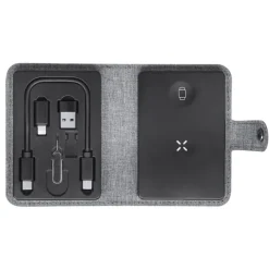 Gift Campaign Base di ricarica wireless con custodia in poliestere rPET con cavetto><noscript><img width=