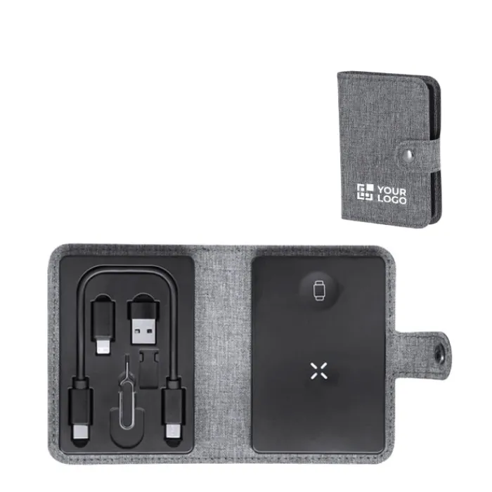 Gift Campaign Base di ricarica wireless con custodia in poliestere rPET con cavetto> Caricabatterie