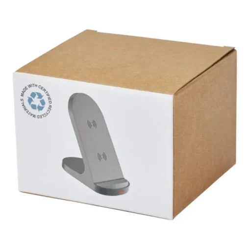 Gift Campaign Base di ricarica wireless in plastica riciclata a doppia bobina da 15W> Caricabatterie