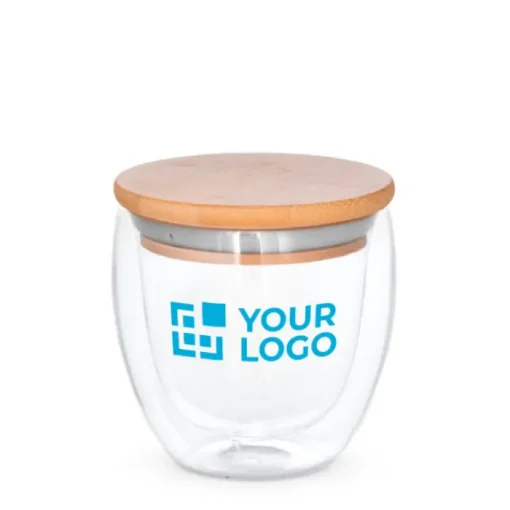 Gift Campaign Bicchiere borosilicato doppia parete tappo bambù 250ml Vacuum Small> Tazzine Da Caffè E Tazze Tè