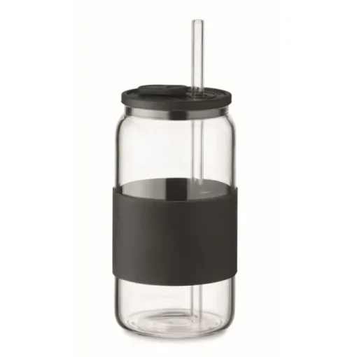 Gift Campaign Bicchiere con cannuccia in vetro, tappo e fascia in silicone 550ml> Bicchieri Di Vetro Personalizzati