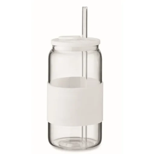 Gift Campaign Bicchiere con cannuccia in vetro, tappo e fascia in silicone 550ml> Bicchieri Di Vetro Personalizzati
