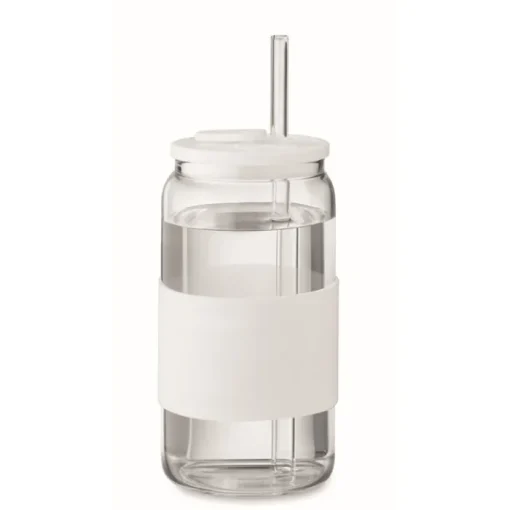 Gift Campaign Bicchiere con cannuccia in vetro, tappo e fascia in silicone 550ml> Bicchieri Di Vetro Personalizzati