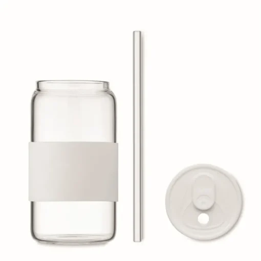 Gift Campaign Bicchiere con cannuccia in vetro, tappo e fascia in silicone 550ml> Bicchieri Di Vetro Personalizzati