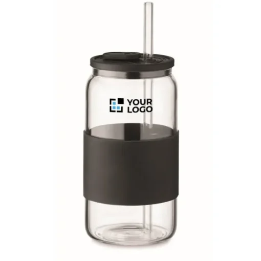 Gift Campaign Bicchiere con cannuccia in vetro, tappo e fascia in silicone 550ml> Bicchieri Di Vetro Personalizzati
