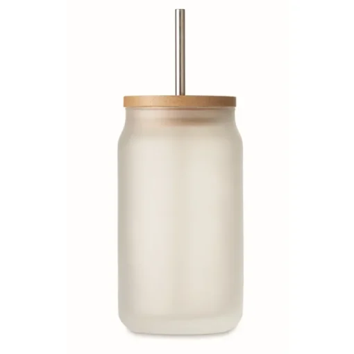 Gift Campaign Bicchiere di vetro a forma di barattolo da 400 ml con cannuccia e tappo> Bicchieri Di Vetro Personalizzati