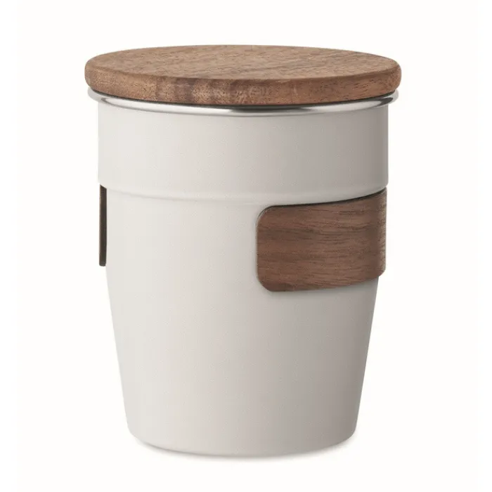 Gift Campaign Bicchiere in acciaio inox con impugnatura rimovibile in legno 350ml> Bicchieri Take Away