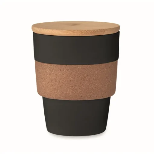 Gift Campaign Bicchiere in PP riciclato con fascia in sughero e tappo in bambù 300 ml> Bicchieri Take Away
