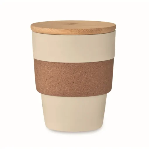Gift Campaign Bicchiere in PP riciclato con fascia in sughero e tappo in bambù 300 ml> Bicchieri Take Away