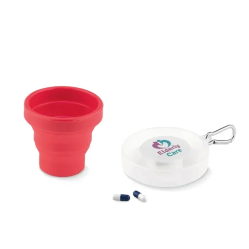 Gift Campaign Bicchiere in silicone pieghevole con portapillole e moschettone MediCup> Gadget Per Medici E Infermieri