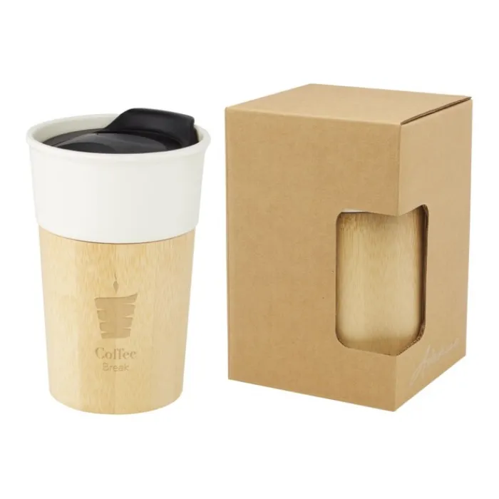 Gift Campaign Bicchiere take away tappo con apertura scorrimento 320ml Porcelaine> Gadget Ecologici|Bicchieri Take Away