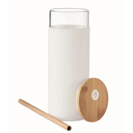 Gift Campaign Bicchiere vetro con custodia e cannuccia bambù 450ml CrystalStraw> Bicchieri Di Vetro Personalizzati