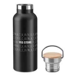 Gift Campaign Borraccia in acciaio inossidabile con logo tappo in bambú da 500ml Clip> Gadget Palestra|Gadget Per L'Ufficio