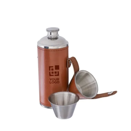 Gift Campaign Borraccia in acciaio inox con 2 bicchieri e custodia in pelle 230 ml> Borracce Di Metallo