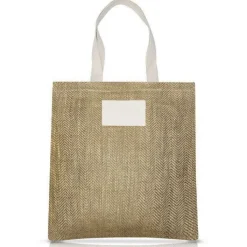 Gift Campaign Borsa in juta con manici in cotone e tessuto con motivo a zig-zag> Borse In Juta