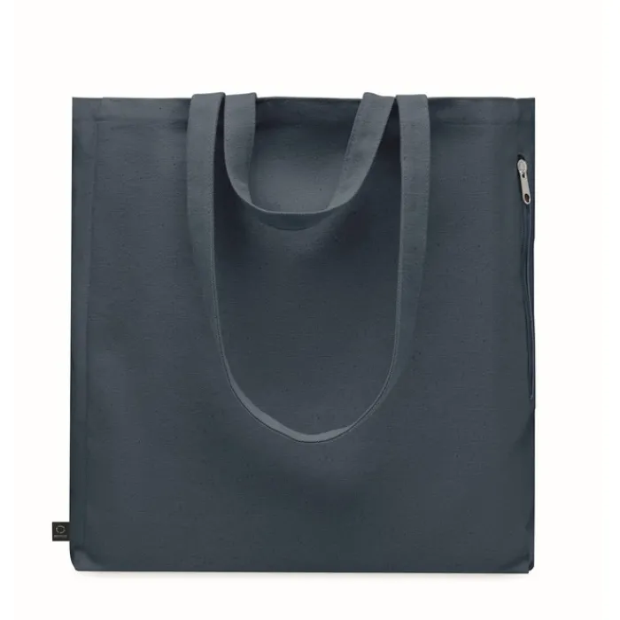 Gift Campaign Borsa per la spesa con tasca laterale in poli cotone riciclato 380g/m²> Shopper In Cotone Personalizzate|Borse Per La Spesa