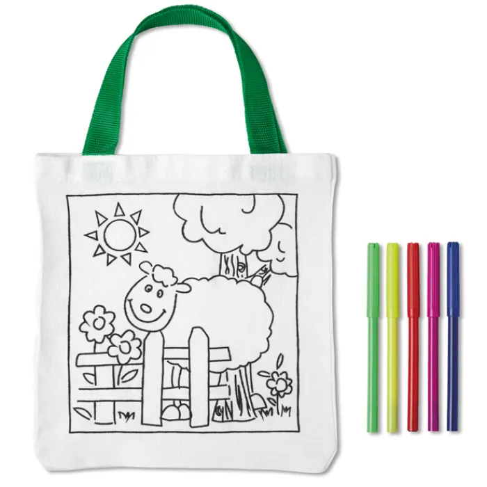Gift Campaign Borsa shopper colorabile con 5 pennarelli in cotone 200 g/m2 Canvas> Regali Per Bambini|Matite Colorate