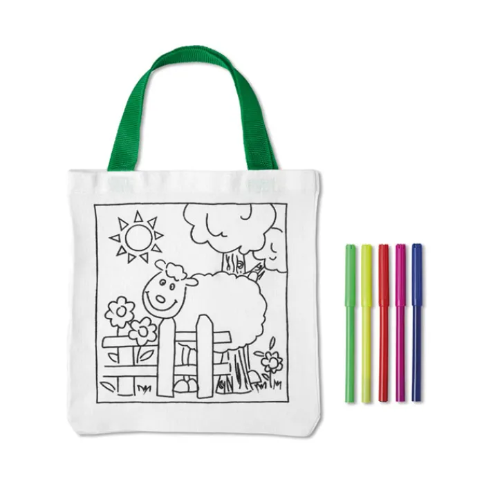 Gift Campaign Borsa shopper colorabile con 5 pennarelli in cotone 200 g/m2 Canvas> Regali Per Bambini|Matite Colorate