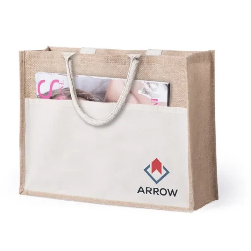 Gift Campaign Borse di juta da personalizzare con logo tasca anteriore Pocket XL> Borse In Juta