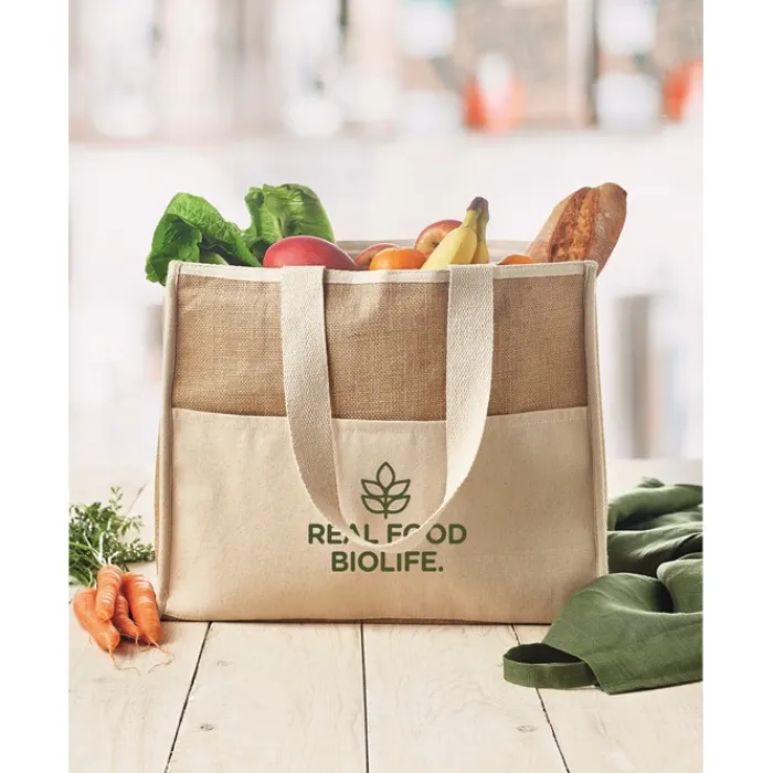 Gift Campaign Borse in juta e canvas personalizzate chiusura in velcro RealFood> Borse In Juta