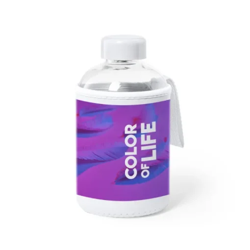 Gift Campaign Bottiglietta in vetro con logo con custodia 600ml Softshell> Borracce In Vetro