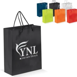 Gift Campaign Busta di carta laminata da 200g/m2 colorata con manici in corda><noscript><img width=