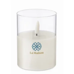 Gift Campaign Candela elettrica con luce LED in bicchierino di vetro personalizzato></noscript> Candele