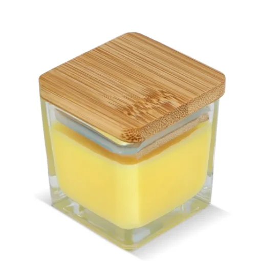 Gift Campaign Candela in cera vegetale in barattolo di vetro con coperchio in bambù> Candele