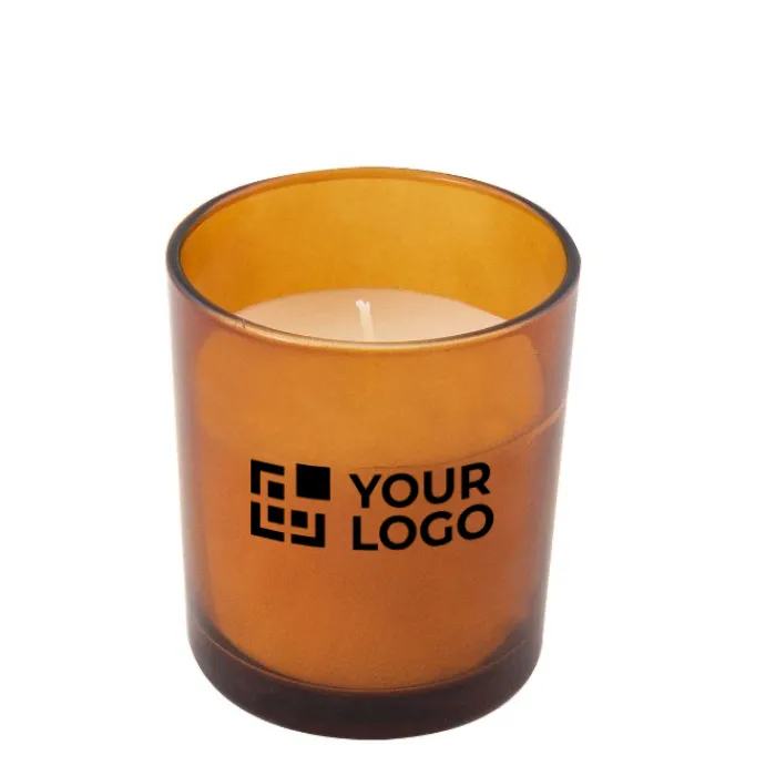 Gift Campaign Candela in paraffina e cera vegetale in vasetto di vetro colorato 120g> Candele