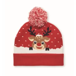 Gift Campaign Cappello natalizio lavorato a maglia in morbido acrilico con pompon></noscript> Gadget Natalizi