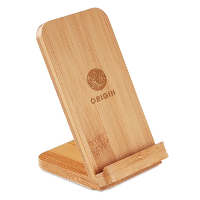 Gift Campaign Caricabatterie wireless con supporto in bambù 5W Natura Stand> Caricabatterie|Gadget Per L'Ufficio