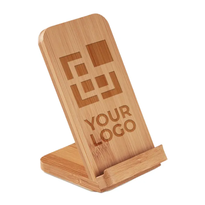 Gift Campaign Caricabatterie wireless con supporto in bambù 5W Natura Stand> Caricabatterie|Gadget Per L'Ufficio