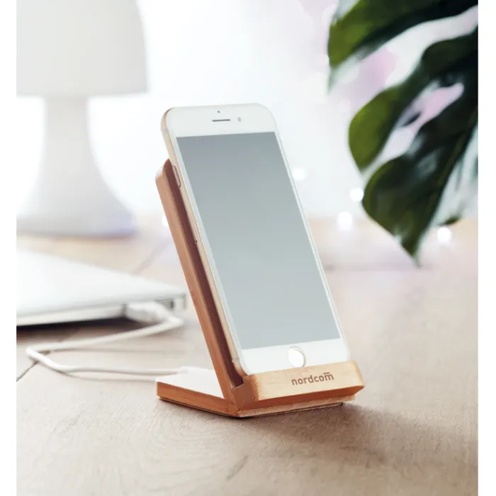 Gift Campaign Caricabatterie wireless con supporto in bambù 5W Natura Stand> Caricabatterie|Gadget Per L'Ufficio