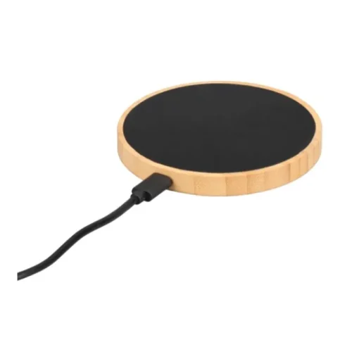 Gift Campaign Caricatore wireless da 15W in bambù con logo luminoso se inciso> Caricabatterie