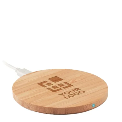 Gift Campaign Caricatore wireless in bambù a ricarica rapida con logo da 15W Natura> Caricabatterie