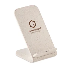 Gift Campaign Caricatore wireless in paglia e ABS con supporto 10W Natural Source></noscript> Caricabatterie
