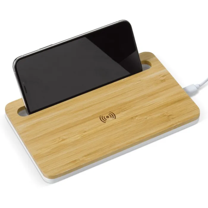 Gift Campaign Caricatore wireless personalizzato in bambù con supporto 5W Tray> Caricabatterie|Gadget Per L'Ufficio